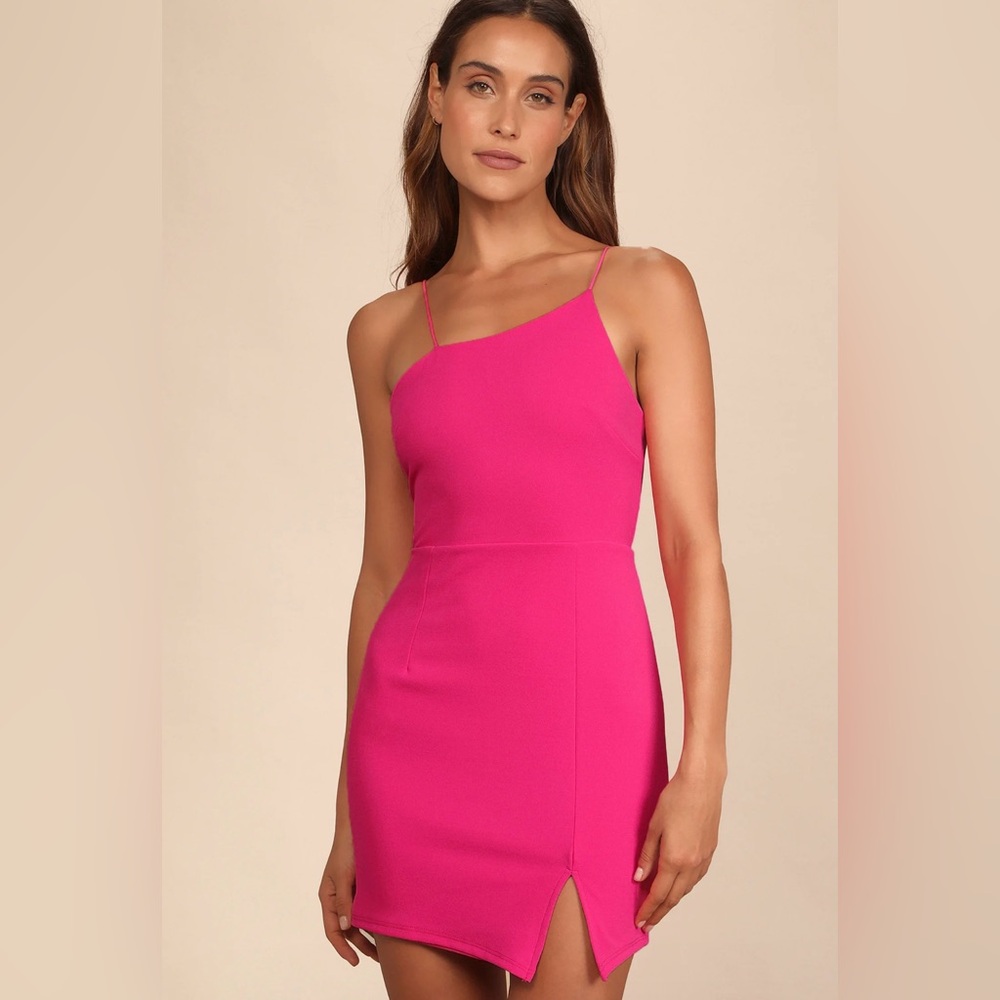 Lulu's Hot Pink One Shoulder Dress